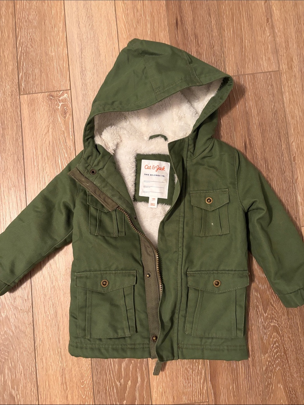 Cat & Jack Green Hooded Coat with Faux-Fur Lining